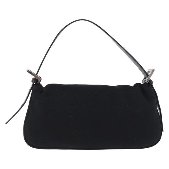 FENDI Mamma Baguette Shoulder Bag Cotton jersey Black Silver Auth am12039A