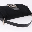 FENDI Mamma Baguette Shoulder Bag Cotton jersey Black Silver Auth am12039A-6
