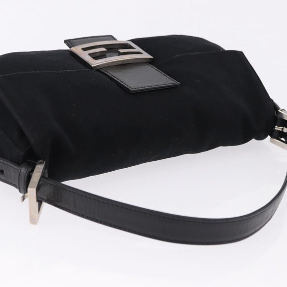 FENDI Mamma Baguette Shoulder Bag Cotton jersey Black Silver Auth am12039A