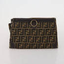 FENDI Zucca Canvas Hand Bag Leather 2 Set Brown Black Auth am12050-12