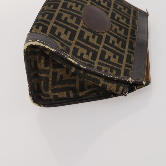 FENDI Zucca Canvas Hand Bag Leather 2 Set Brown Black Auth am12050