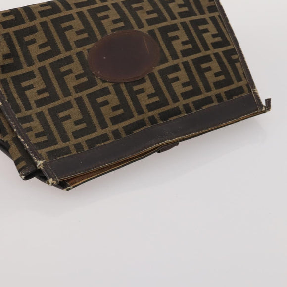 FENDI Zucca Canvas Hand Bag Leather 2 Set Brown Black Auth am12050