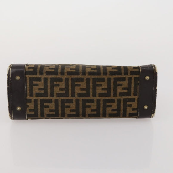 FENDI Zucca Canvas Hand Bag Leather 2 Set Brown Black Auth am12050