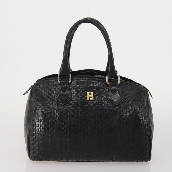 FENDI Zucca Canvas Hand Bag Leather 2 Set Brown Black Auth am12050