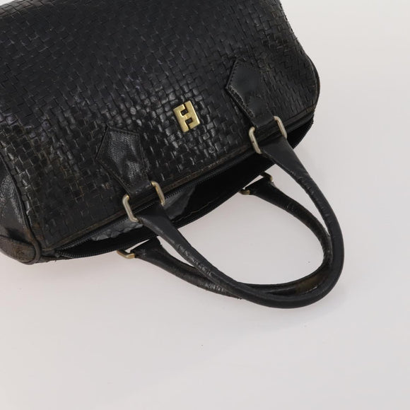 FENDI Zucca Canvas Hand Bag Leather 2 Set Brown Black Auth am12050
