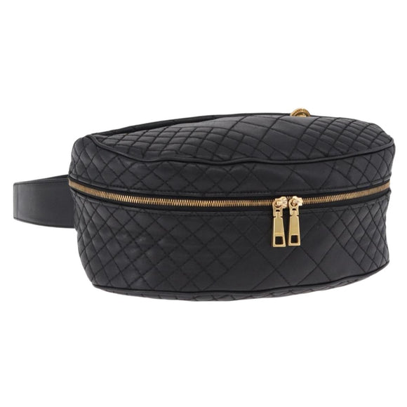 VERSACE Body Bag Leather Black Gold Auth am12055V