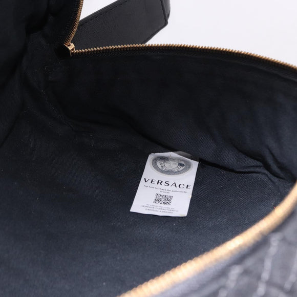 VERSACE Body Bag Leather Black Gold Auth am12055V