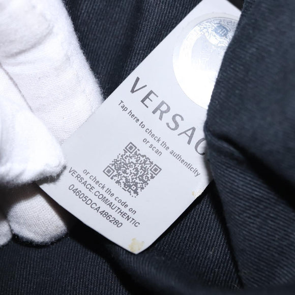 VERSACE Body Bag Leather Black Gold Auth am12055V