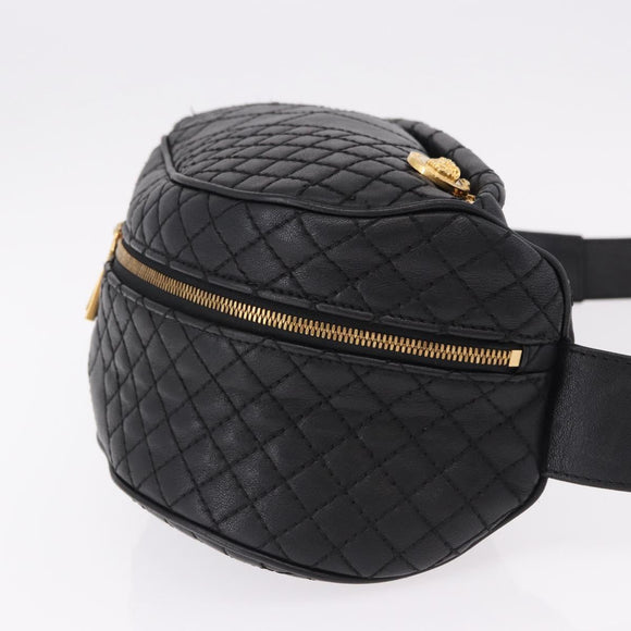 VERSACE Body Bag Leather Black Gold Auth am12055V