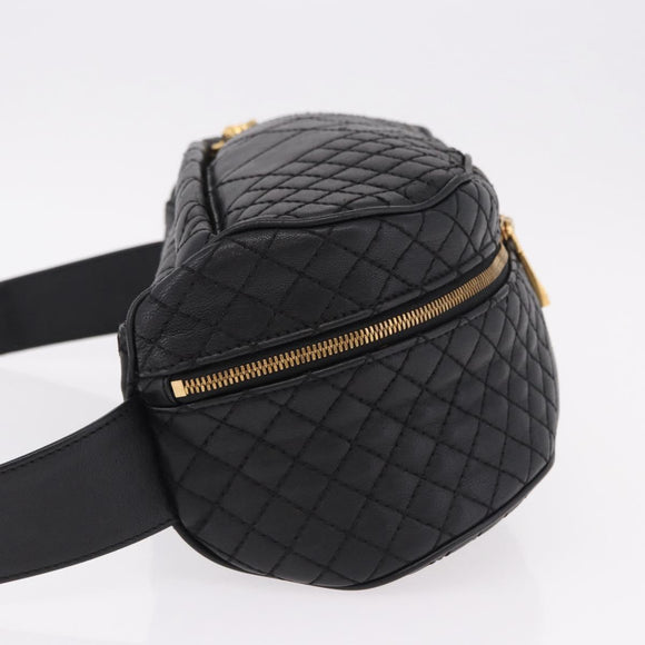 VERSACE Body Bag Leather Black Gold Auth am12055V