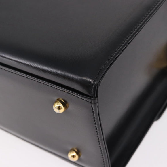 Gianni Versace Sunburst Vanity Hand Bag Leather Black Gold Auth am12056V