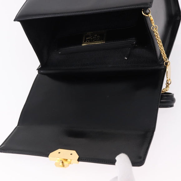 Gianni Versace Sunburst Vanity Hand Bag Leather Black Gold Auth am12056V