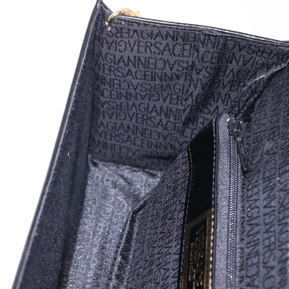 Gianni Versace Sunburst Vanity Hand Bag Leather Black Gold Auth am12056V
