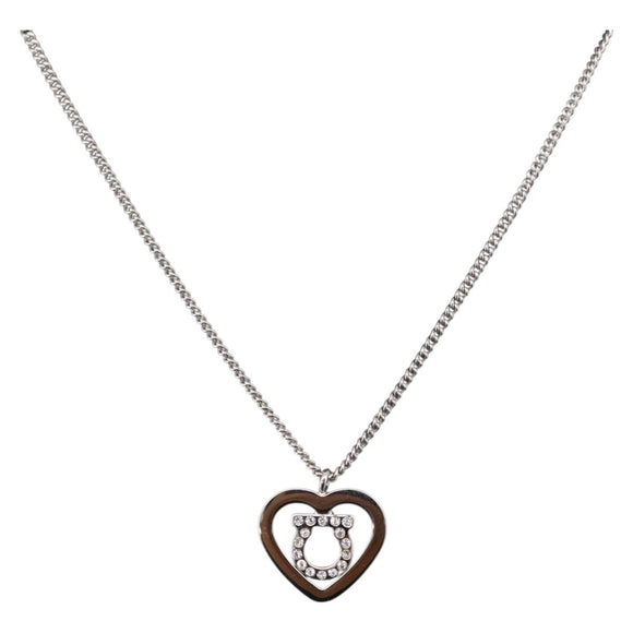Salvatore Ferragamo Gancini Rhinestone Heart Necklace metal Silver Auth am12057V
