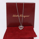 Salvatore Ferragamo Gancini Rhinestone Heart Necklace metal Silver Auth am12057V-14