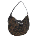 FENDI Zucca Canvas Mamma Baguette Shoulder Bag Brown Black Auth am12058V-1