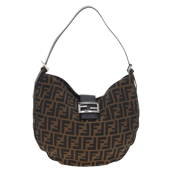 FENDI Zucca Canvas Mamma Baguette Shoulder Bag Brown Black Auth am12058V