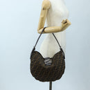 FENDI Zucca Canvas Mamma Baguette Shoulder Bag Brown Black Auth am12058V-24