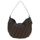 FENDI Zucca Canvas Mamma Baguette Shoulder Bag Brown Black Auth am12058V-3