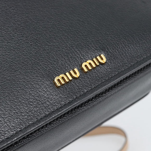 Miu Miu Ready lock Hand Bag Leather 2way Black Gold Auth am12067V