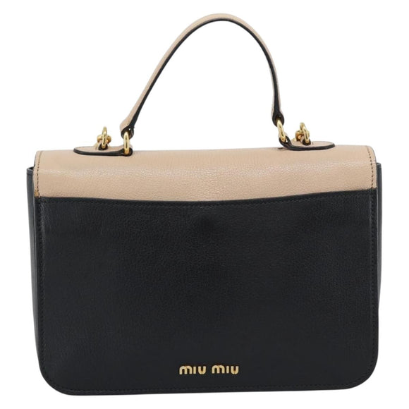 Miu Miu Ready lock Hand Bag Leather 2way Black Gold Auth am12067V