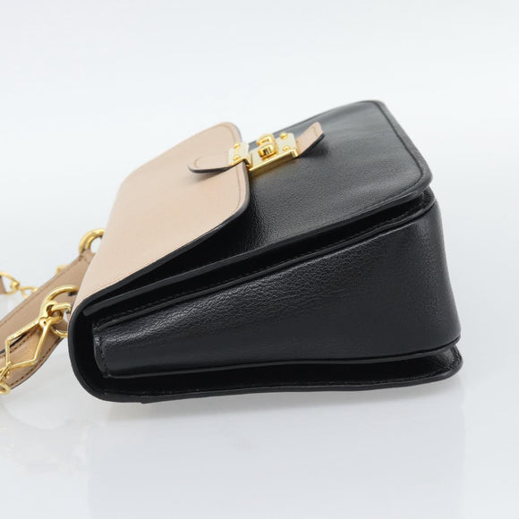 Miu Miu Ready lock Hand Bag Leather 2way Black Gold Auth am12067V