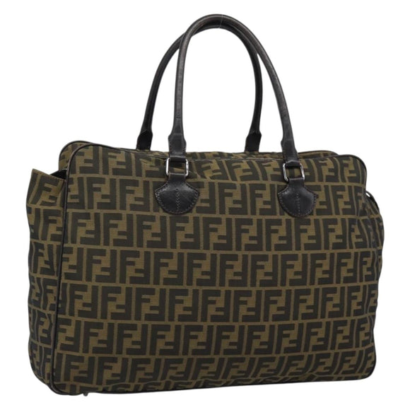 FENDI Zucca Canvas Tote Bag Nylon Black Brown Auth am12068V