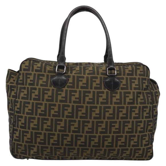 FENDI Zucca Canvas Tote Bag Nylon Black Brown Auth am12068V