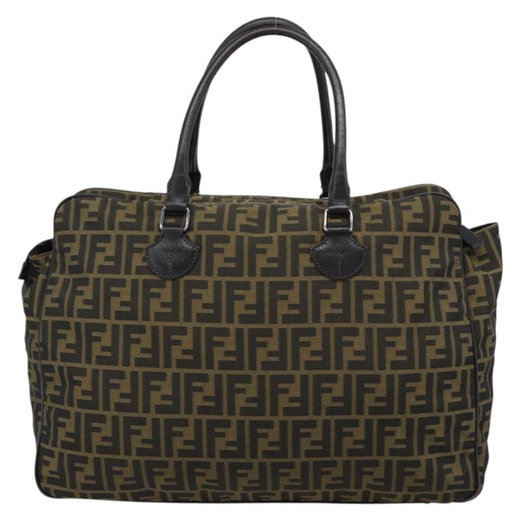 FENDI Zucca Canvas Tote Bag Nylon Black Brown Auth am12068V