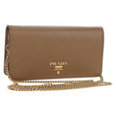 PRADA Chain Shoulder Bag Saffiano Brown Gold Auth am12070V-1