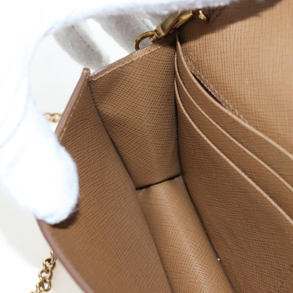 PRADA Chain Shoulder Bag Saffiano Brown Gold Auth am12070V