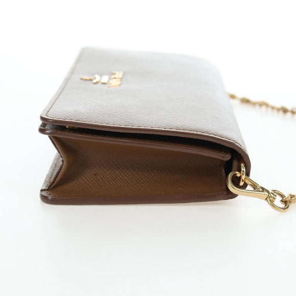 PRADA Chain Shoulder Bag Saffiano Brown Gold Auth am12070V