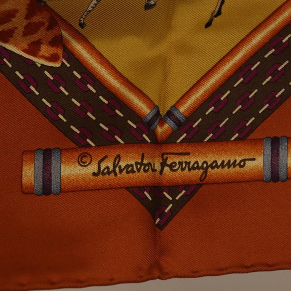 Salvatore Ferragamo Leopard Panda Animal Pattern Scarf Silk Brown Auth am12073V