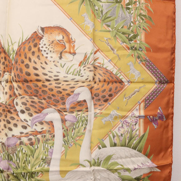 Salvatore Ferragamo Leopard Panda Animal Pattern Scarf Silk Brown Auth am12073V