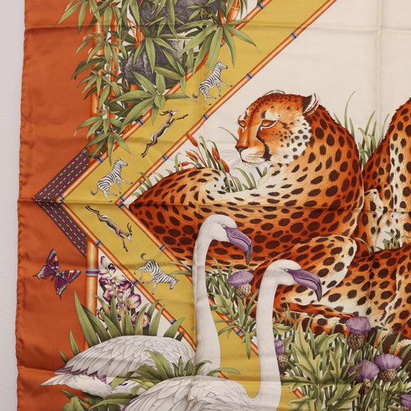 Salvatore Ferragamo Leopard Panda Animal Pattern Scarf Silk Brown Auth am12073V
