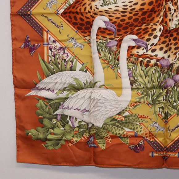Salvatore Ferragamo Leopard Panda Animal Pattern Scarf Silk Brown Auth am12073V