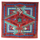 HERMES Carre 90 Scarf ”ORS BLEUS D'AFRIQUE” Silk Red Auth am12076M-1