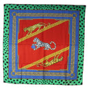 CARTIER Leopard Pattern Scarf Silk Green Blue Auth am12079M-1