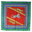 CARTIER Leopard Pattern Scarf Silk Green Blue Auth am12079M-12