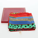 CARTIER Leopard Pattern Scarf Silk Green Blue Auth am12079M-15