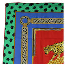 CARTIER Leopard Pattern Scarf Silk Green Blue Auth am12079M-2