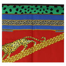 CARTIER Leopard Pattern Scarf Silk Green Blue Auth am12079M-3