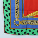 CARTIER Leopard Pattern Scarf Silk Green Blue Auth am12079M-8