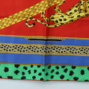 CARTIER Leopard Pattern Scarf Silk Green Blue Auth am12079M-9