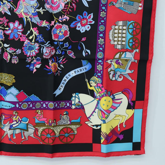HERMES Carre 90 Scarf ”fantaisies indiennes” Silk Red Black Auth am12080M