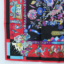 HERMES Carre 90 Scarf ”fantaisies indiennes” Silk Red Black Auth am12080M-8