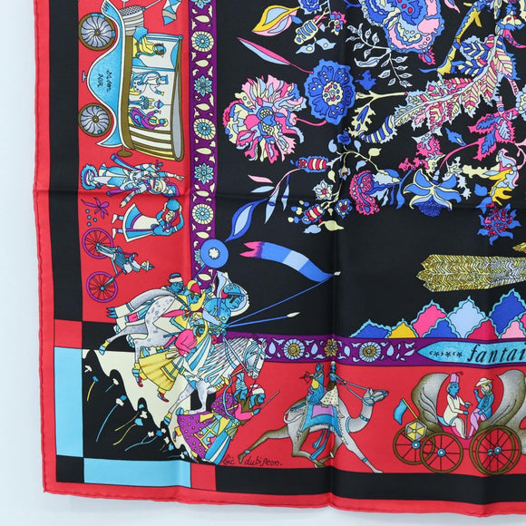 HERMES Carre 90 Scarf ”fantaisies indiennes” Silk Red Black Auth am12080M