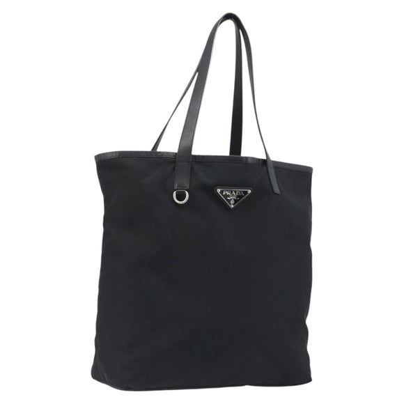 PRADA Tote Bag Nylon Black Silver Auth am12091A
