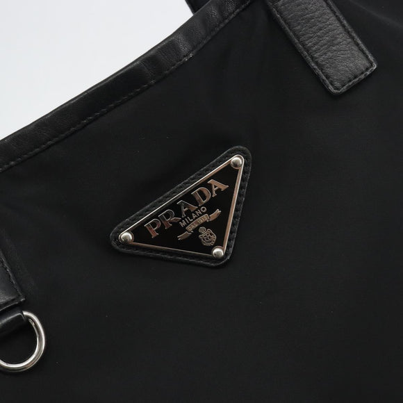 PRADA Tote Bag Nylon Black Silver Auth am12091A