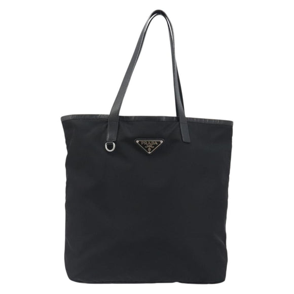 PRADA Tote Bag Nylon Black Silver Auth am12091A